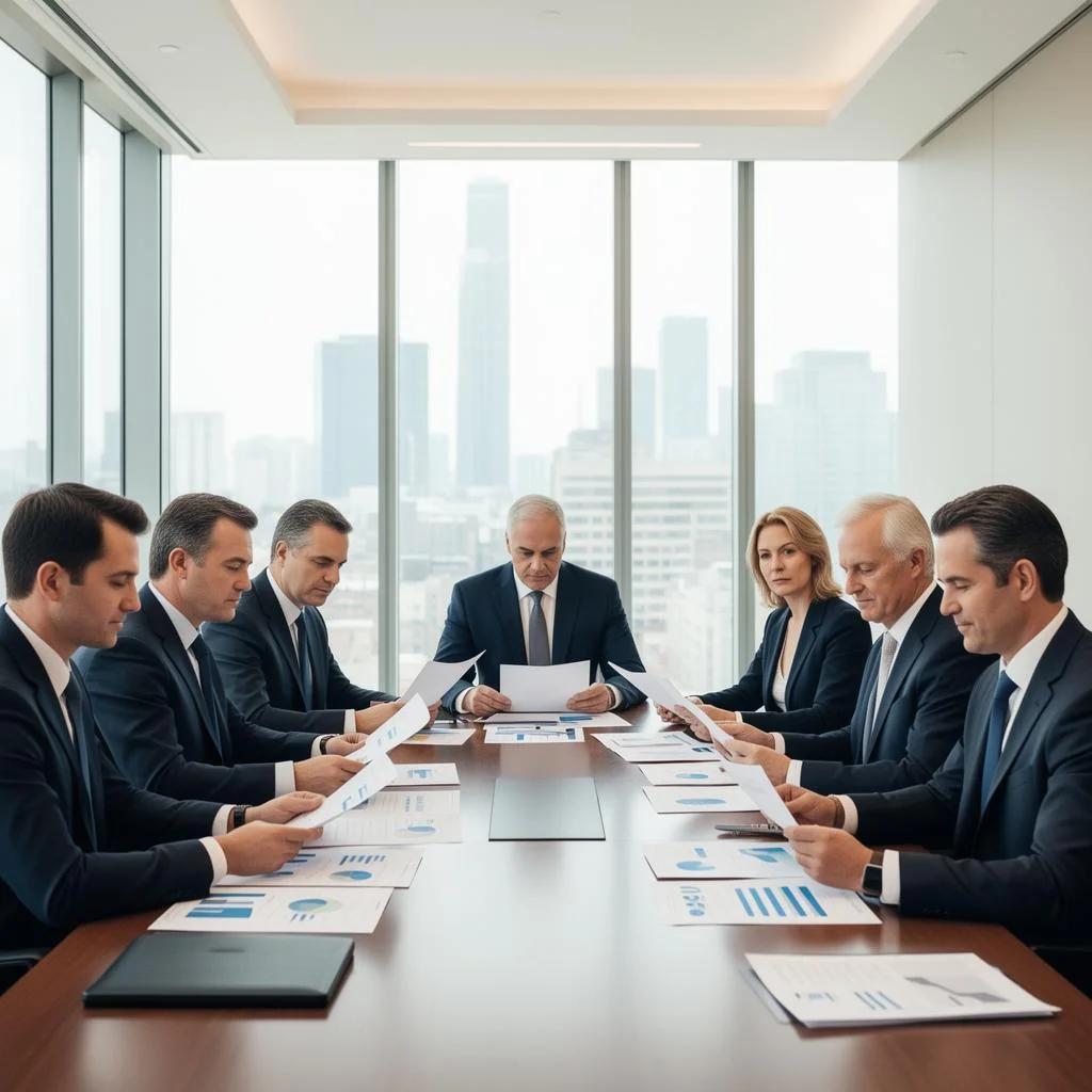 Pinnacle Business Solutions leadership team meeting in a boardroom